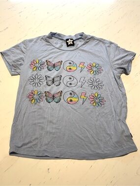 Star & Arrow Light Blue Kids Graphic Tee with Butterflies & Smiles